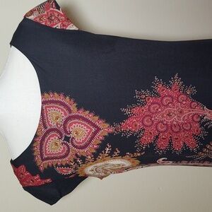 Liz Claiborne Black Floral Shift Dress with Cap Sleeves